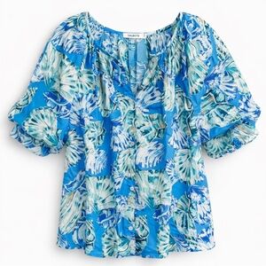 Chico's | Shell Print Blouse Poolside Blue Beachy Seashells Top Sz 10